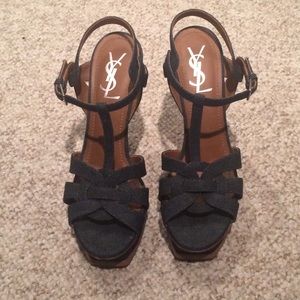 YSL Tribute Denim Sandals